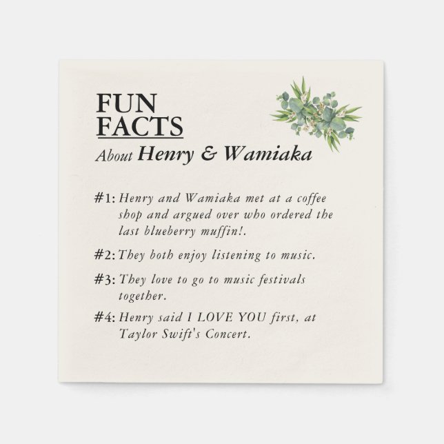 Anpassad ROLIG FACTA om Brudgum & Brud Bröllopsser Pappersservett (Framsidan)