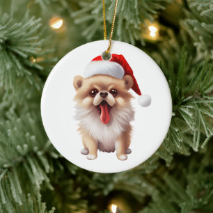 Anpassad Rolig Pomeranian Jul Hund Julgransprydnad Keramik