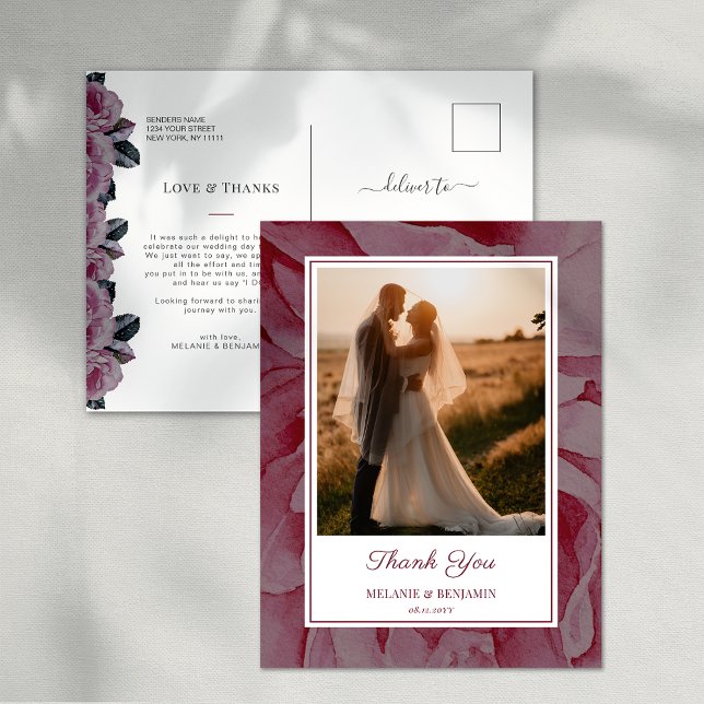 Anpassad romantisk blomsterkort för tack med foto vykort (Custom Photo Romantic Floral Thank You Postcard)