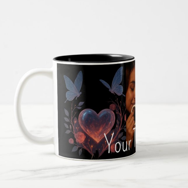 Anpassad romantisk kaffemugg med foto och lysande  (Vänster)