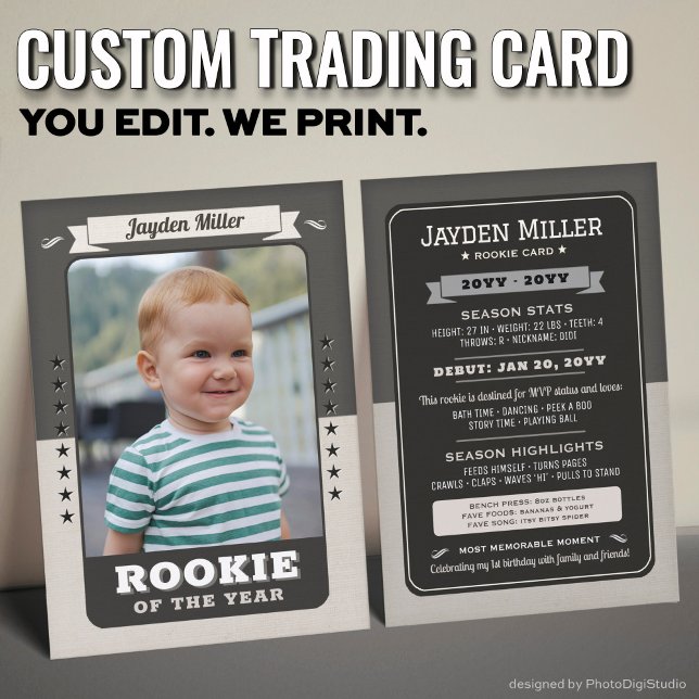 Anpassad Rookie Trading Card, Första Födelsedag Re (Custom Rookie Trading Card, First Birthday Retro Rookie Card)