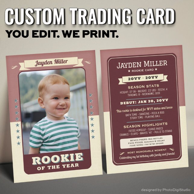 Anpassad Rookie Trading Card, Första födelsedagen  (Custom Rookie Trading Card, First Birthday Retro Rookie Card Girlie cards)