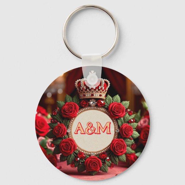 👑 Anpassad ros krona monogram namn present till h Nyckelring (Framsida)