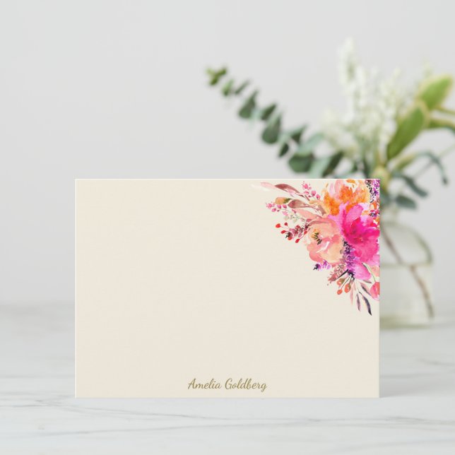 Anpassad Rosa Akvarell Blommig Elegant Bat Mitzvah Tack Kort (Stående Fram)