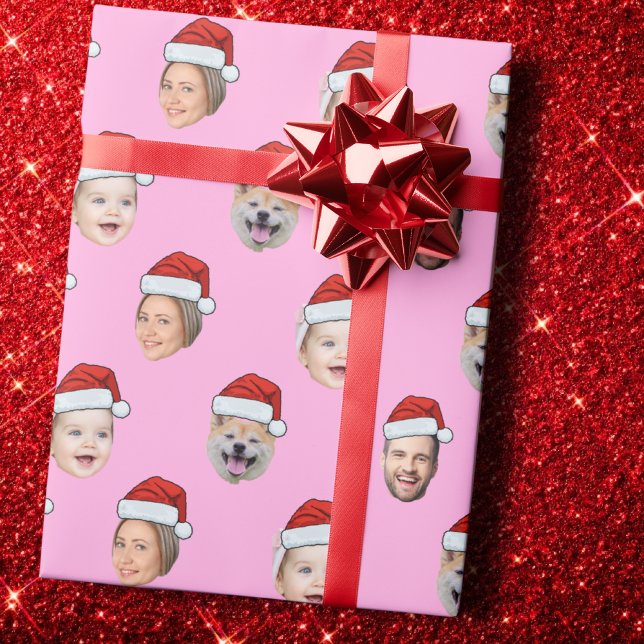 Anpassad rosa ansikts Santa hatt familj 4 bilder R Presentpapper (Skapare uppladdad)