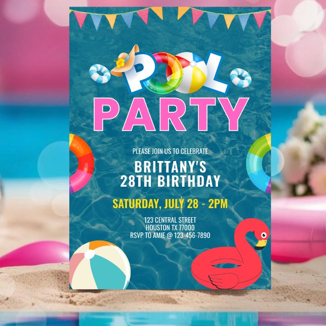 Anpassad Rosa Bassäng Party Girl Födelsedagsfest Inbjudningar (Skapare uppladdad)