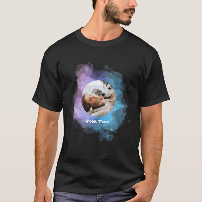 Anpassad Rosa Blå Foto och Text T Shirt (Framsida)