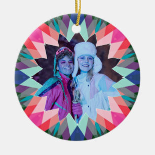 Anpassad rosa blå julstjärna foto present träd julgransprydnad keramik