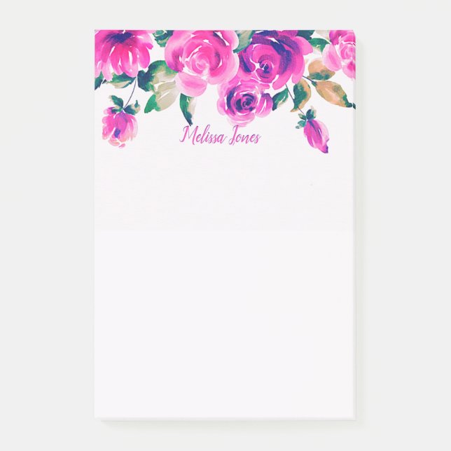 anpassad rosa blommig personlig anteckningsbok post-it block (Framsida)