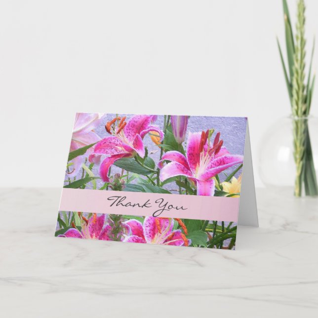 Anpassad rosa blommig tackkort (Framsida)