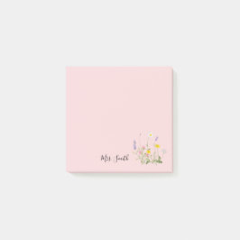 Anpassad rosa blomster monogram post-it block