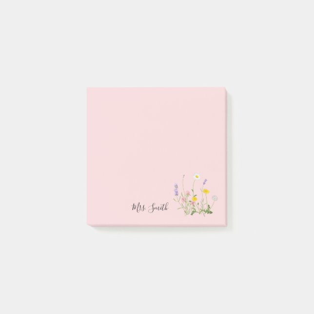 Anpassad rosa blomster monogram post-it block (Framsida)