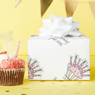 Anpassad rosa cupcake med födelsedagsljus teckning presentpapper