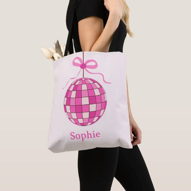 Anpassad rosa diskoboll med snygg slinga  tygkasse (Närbild)