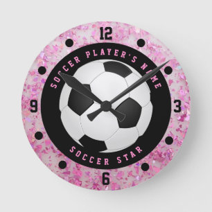 Anpassad rosa flickfotboll Fotboll Rund klocka