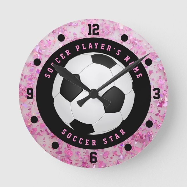 Anpassad rosa flickfotboll Fotboll Rund klocka (Framsida)