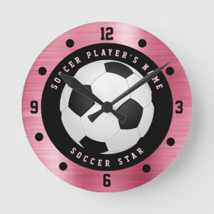Anpassad rosa flickfotbolls klocka rund