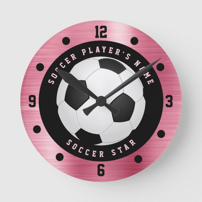 Anpassad rosa flickfotbolls klocka rund (Framsida)