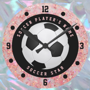 Anpassad rosa flickfotbollsklocka rund klocka