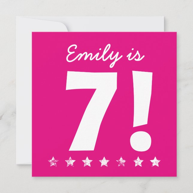 Anpassad Rosa för 7:e-födelsedag för GIRL A01 Inbjudningar (Framsida)