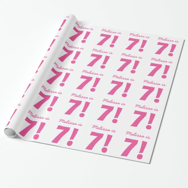 Anpassad ROSA för 7:e-födelsedagsnamn och WHITE B1 Presentpapper (Utrullad)