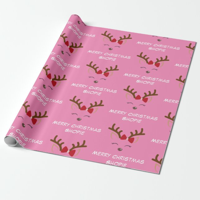 Anpassad Rosa för Cute-Hjort - julklapp Presentpapper (Utrullad)
