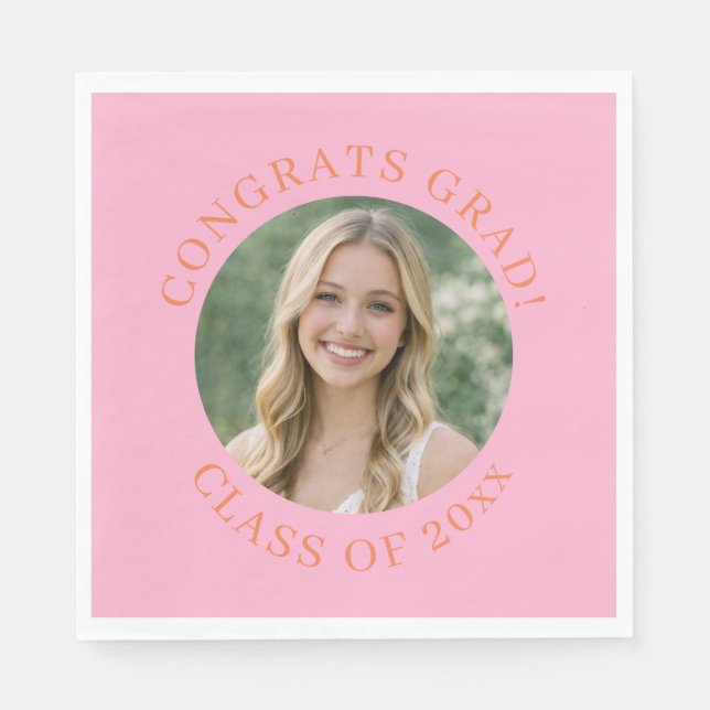 Anpassad Rosa Foto Examen Grattis Studentfirande Pappersservett (Framsidan)