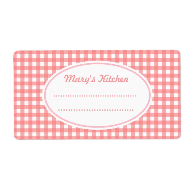 Anpassad Rosa Gingham Kitchen-etikett Fraktsedel (Framsidan)