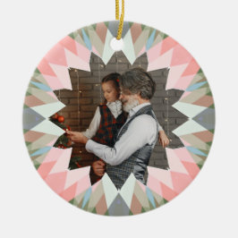 Anpassad Rosa Grå Julstjärna Familjefoto Present Julgransprydnad Keramik