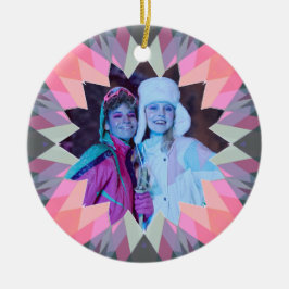 Anpassad Rosa Grå Julstjärna Familjefoto Present Julgransprydnad Keramik