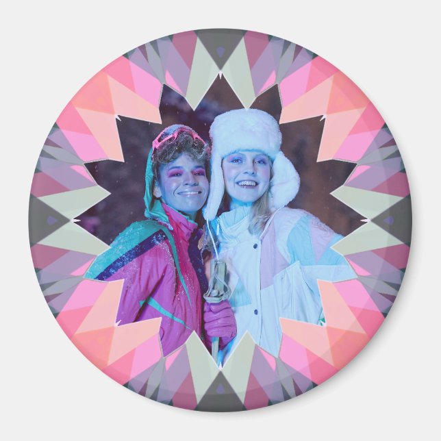 Anpassad Rosa Grå Julstjärna Foto Magnet Present (Framsidan)