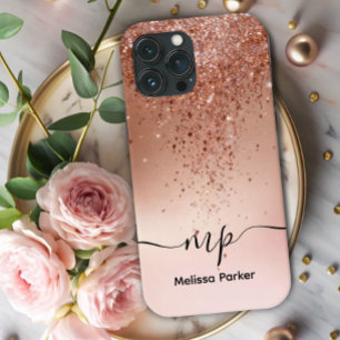Anpassad Rosa Guld Glitter Dropp Monogram