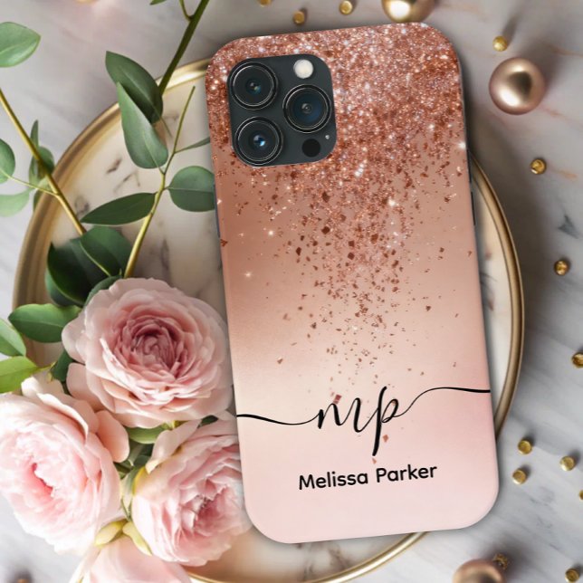 Anpassad Rosa Guld Glitter Dropp Monogram (Skapare uppladdad)