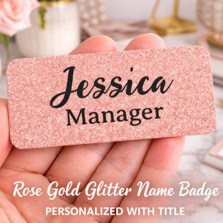 Anpassad Rosa Guld Glitter Namnskylt arbetsmärke Namnbricka