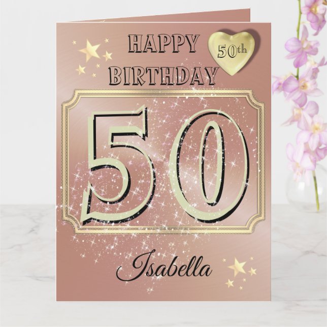Anpassad Rosa Guld Personlig 50-årsdagskort Kort (Orkide)