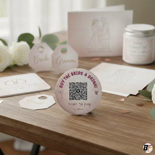 Anpassad Rosa Guld QR-kod "Köp en drink till brude Knapp
