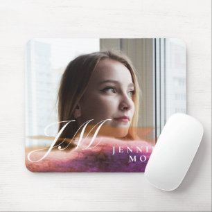 Anpassad Rosa Guld Vattenfärg Foto Monogram Musmatta