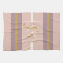 Anpassad Rosa Guldrand Monogram Chic Kökshandduk