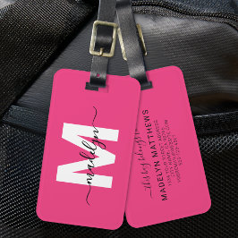 Anpassad Rosa Initial Namn Monogram Bagagebricka