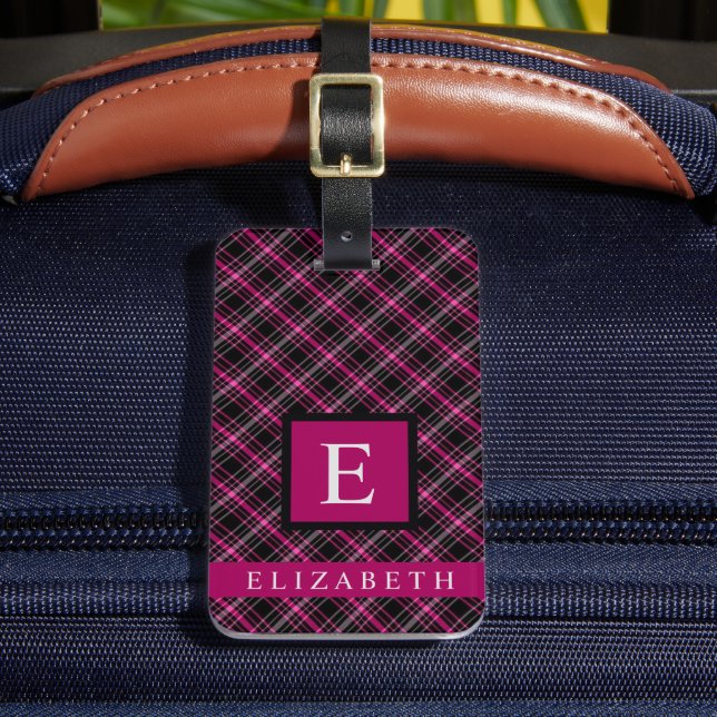 Anpassad Rosa Lila Black Checkered Mönster Bagagebricka (Framsida Insitu 2)