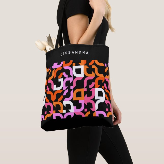 Anpassad Rosa Lila Orange Svart Retro Art Mönster Tygkasse (Närbild)
