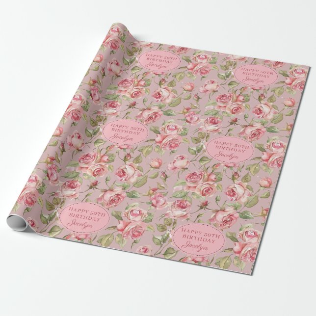Anpassad rosa mauve ros födelsedag  presentpapper (Utrullad)