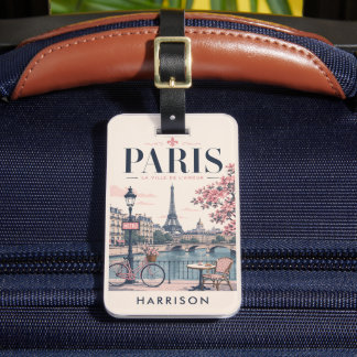 Anpassad Rosa Nostalgisk Eiffeltorn Paris Frankrik Bagagebricka