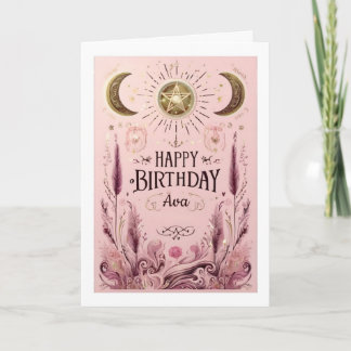 Anpassad Rosa och Guld Blommig Celestiel Födelseda Kort