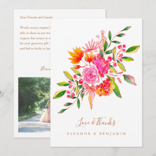 Anpassad Rosa Orange Blommig Foto Bröllop Tack Kort