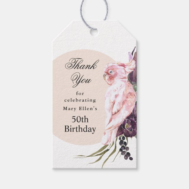 Anpassad Rosa Papegoja Boho Botanisk 50-års Födels Presentetikett (Framsidan)