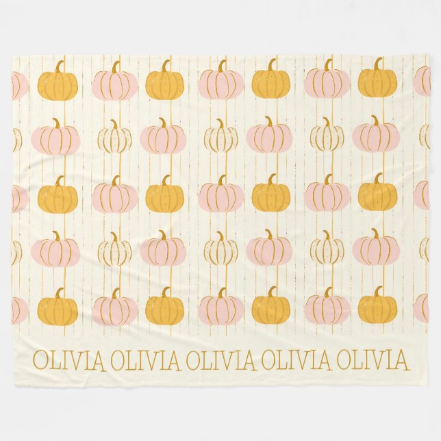 Anpassad Rosa Pumpamuster Orange Randig Höst Fleecefilt (Framsidan (Horisontell))
