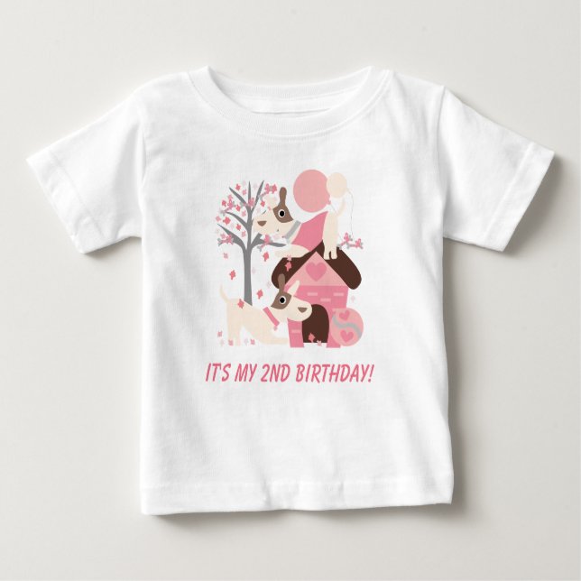 Anpassad Rosa Puppy Hund Birthday Tshirt Tee (Framsida)