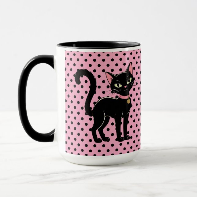 Anpassad Rosa Retro Svart Katt Mugg (Vänster)