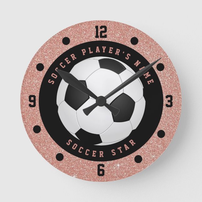 Anpassad Rosa Rosa Guld Flickor Fotboll Fotboll Rund Klocka (Framsida)